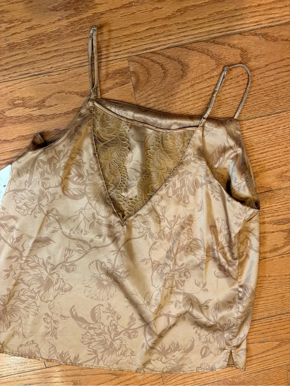 Stars Above Satin Floral Cami Top NWT Gold Champagne Lace Back Sleepwear S